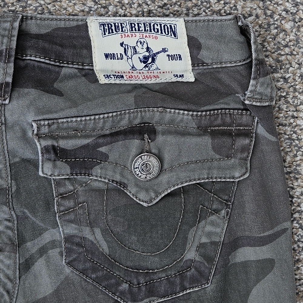 True Religion Camo Cargo Pants Utility Leggings Green Pockets Stretch Womens 24 - Picture 16 of 16